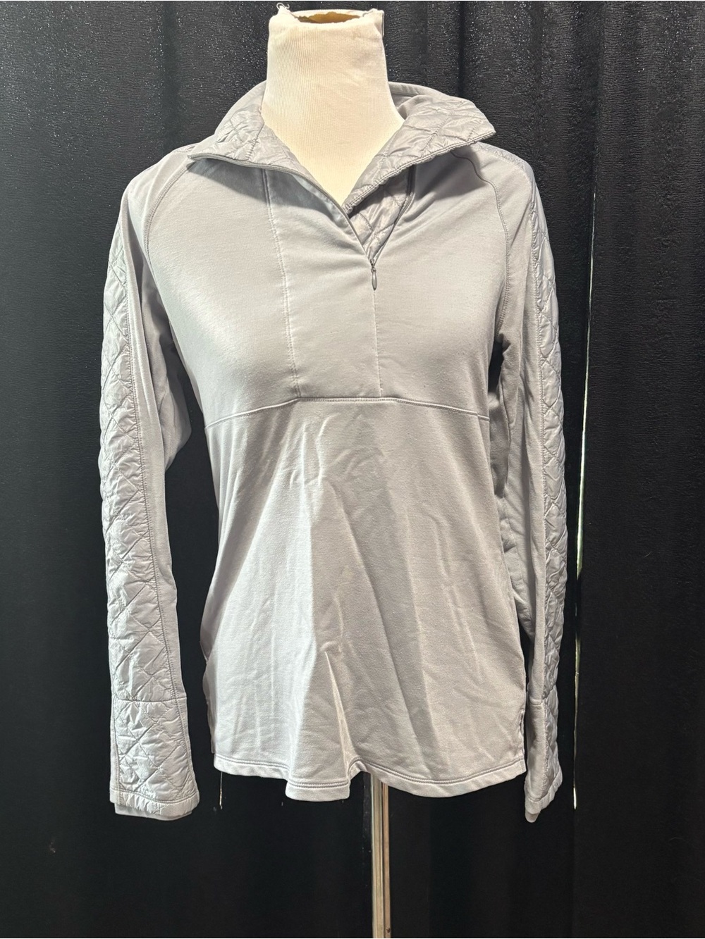 Athleta Light Gray Quilted-Sleeve Half-Zip Hoodie